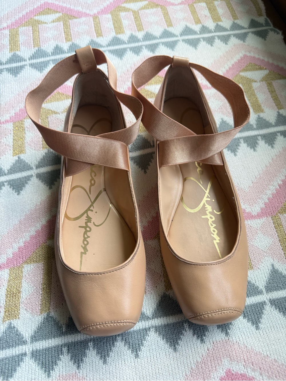 Jessica Simpson Nude Leather Square-Toe Ballet Flats - Picture 5 of 7